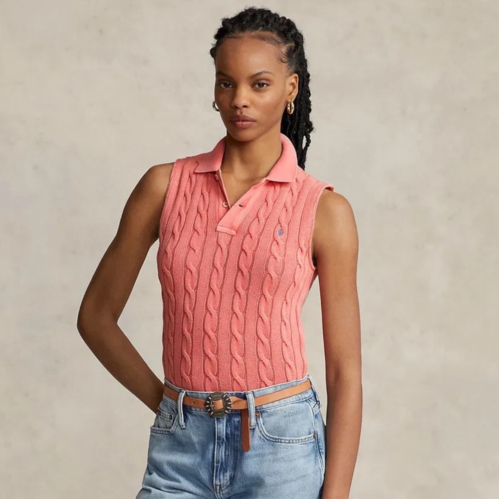 Polo Ralph Lauren Coral Cable-Knit Sleeveless Polo women’s medium